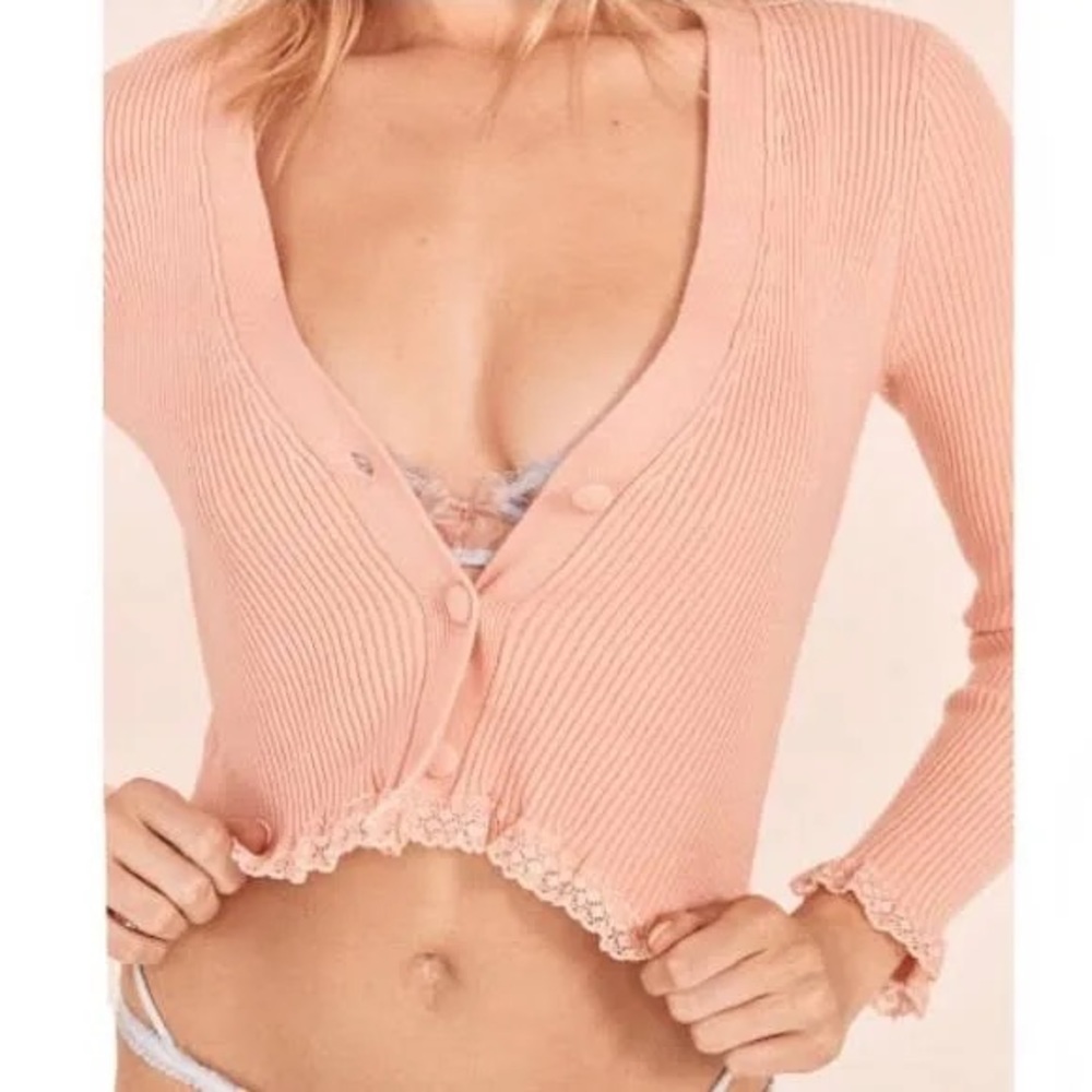 NWOT For Love and Lemons Nina Cropped Cardigan. Size S. Light Pink.